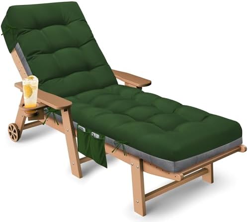 Outdoor Lounge Chair Cushion, Waterproof Replacement Chaise Lounge Cushions for Outdoor Furniture Thickened 71 x 22 x 4.7 Inches Non-Slip Patio Pool Lounge Chair Cushions with Ties (Green) by Tycdiose