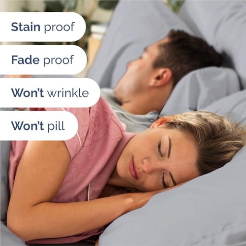 King 6 Piece Bed Sheet Set - Soft, Breathable & Cooling Sheets - Steel Blue - Image 5