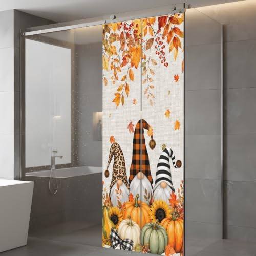 Window Privacy Film Frosted, Thanksgiving Static Cling Door Window Covering, Gnomes Pumpkin Sunflower Maple Leaves Linen UV Blocking Windows Film for Office, Hotel, Bedroom, 29.5 x 78.7 Inches - Image 5