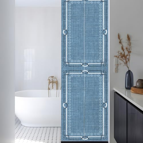 Window Privacy Film Frosted, Denim Blue Botanical Reusable Static Cling Window Tints, Vintage Florals Geometric Minimalist Heat Control Windows Films for Offices, Balcony, 29.5 x 118 Inches - Image 3