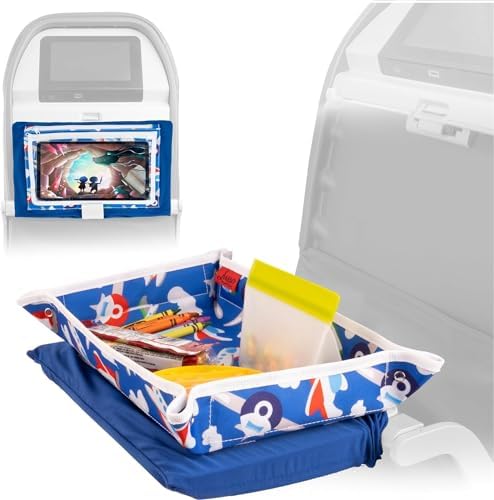 Lusso Gear Airplane Tray Table Cover - Organize Kids Travel Essentials - Snack & Toy Pockets for Airplane Toys for Toddlers 1-3 - Foldable Tablet Stand for Travel Toddler Essentials - Plane Pattern by LussoGear