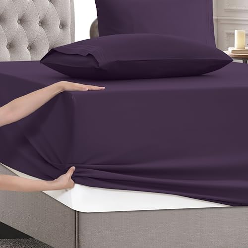 Mocassi Full Size 4-Piece Bed Sheet Set - 1800 Premium Hotel Quality Microfiber 18-24 Inches Extra Deep Pocket Fitted Sheet- Luxury Soft, Breathable, Wrinkle, and Fade Resistant, Purple - Image 5