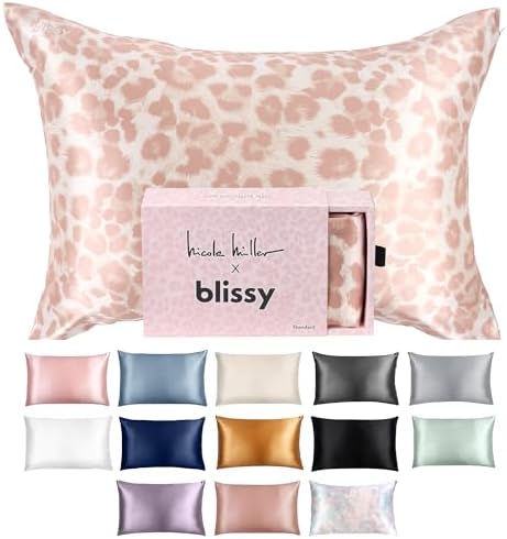 Blissy Silk Pillowcase - 100% Pure Mulberry Silk - 22 Momme 6A High-Grade Fibers - Silk Pillow Cover for Hair & Skin - Regular, Queen & King (Nicole Miller - Mauve Cheetah, King) by Blissy