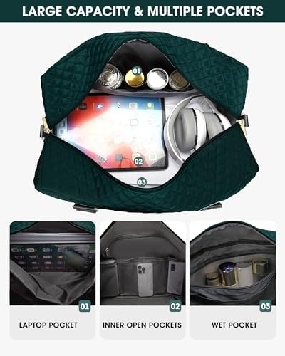Travel Duffle Bag Weekender Bags: Duffel Bag with Shoe Compartment Carry On Overnight Bag with Wet Pocket Yoga Gym Bags Hospital Bags for Labor and Delivery 3 Pcs Set Black Green - Image 2