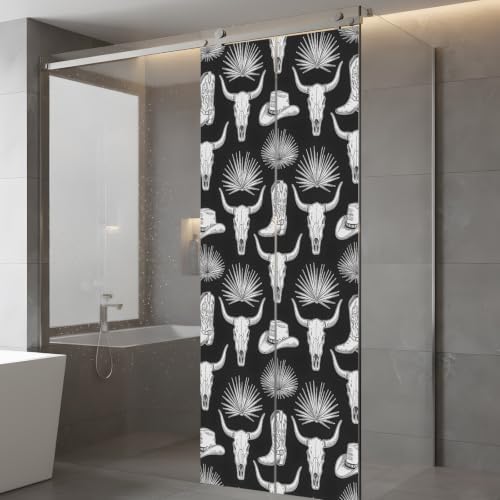 Window Privacy Film Frosted, Horror Skulls Static Cling Door Window Covering, Southwestern Horns Boho Tribal Hats Boots UV Blocking Windows Film for Office, Hotel, Bedroom, 29.5 x 78.7 Inches - Image 5