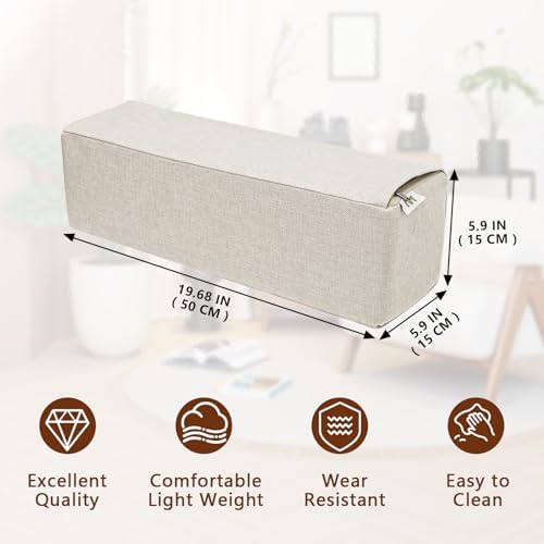 2 Pack Couch Arm Rest Pillow, 6''x6''x20'' Linen Cover, High Density Foam Armrest Cushion, Removable & Washable Elbow Support for Sofa, Bed, and Armchair (Beige) - Image 2