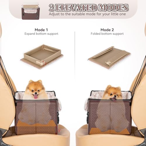 PETSFIT Car Seat for Dogs, Waterproof PU Leather Dog Car Seat for Small Dogs with Patent Safe Buckles, Clip-On Leash, Pet Travel Carrier Bed for Small Pets Up to 25lbs (Brown) - Image 4