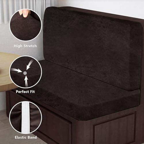 ANARACHON Leather Look RV Dinette Cushion Covers, Stretch Camper Cushion Slipcovers for Travel Trailer Couch RV Booth Seat(2 Backrest Cover & 2 Bench Cover,07 Chocolate) - Image 5