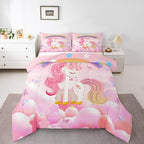 Erosebridal Unicorn Girls Bedding Set Toddler Size Cute Rainbow Unicorn Comforter Set Kids Cartoon Kawaii Cute Duvet Set Pink Unicorn Quilt Stars Fantasy Girls Room Decor Teens Children Reversible - Image 4
