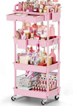 Goovilla Rolling Makeup Organizer Cart with Removable Drawer, 4 Tier Pink by Goovilla