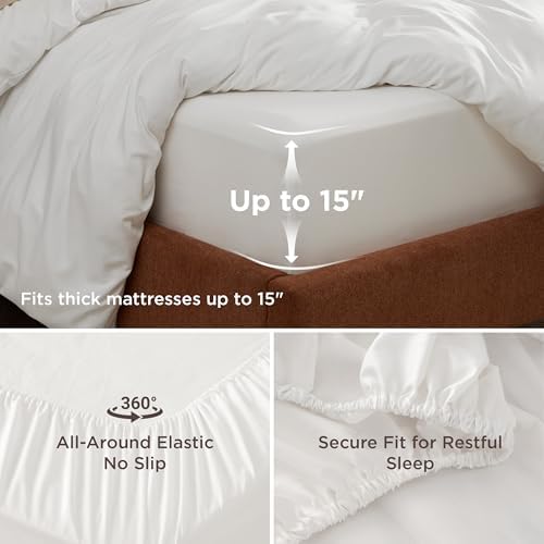 Bedsure Duvet Cover with Fitted Sheet Full - Deep Pocket, Hotel Luxury Soft Double Brushed Bedding Set with Zipper Closure, Includes 1 Duvet Cover, 1 Fitted Sheet, 2 Pillow Shams, NO Comforter, White - Image 2