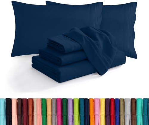 Elegant Comfort Luxury Soft 1500 Premium Hotel Quality Microfiber Wrinkle and Fade Resistant Cozy 6-Piece Bedding Set, Easy All Around Elastic Fitted Sheet, Deep Pocket, King, Navy Blue by ELEGANTCOMFORT