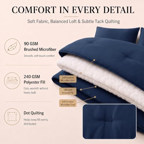CozyLux Oversized Queen Comforter Set Navy, 7 Pieces Bed in a Bag - Image 3