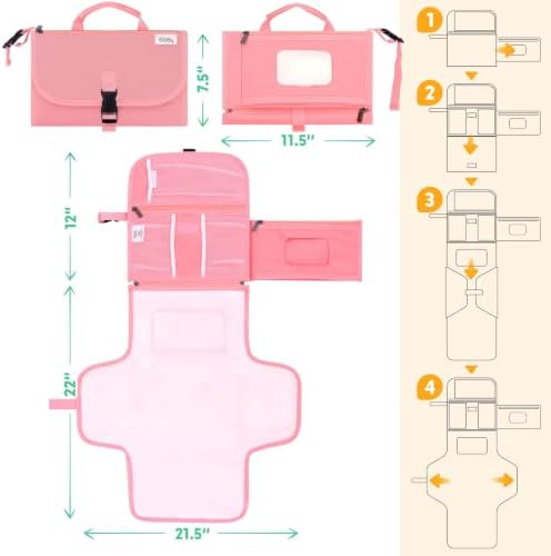 Kopi Baby Portable Diaper Changing Pad with Wipes Pocket, Premium Pink - Image 5