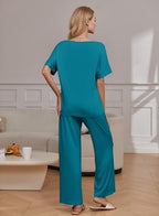 Ekouaer Pajama Sets Womens 2 Piece Short Sleeve Long Pants Pjs Lounge Set - Image 2