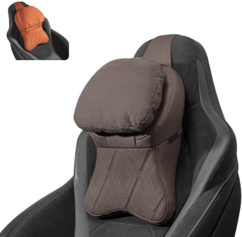 Aviation-Grade Pu Leather Car Headrest, Memory Foam Neck Pillow (Mocha Brown,(1pcs)) by Unknown