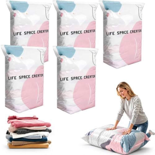 No Pump Vacuum Storage Bags,2026 New No Pump Large Vacuum Storage Compression Bags,Thick and Airtight Reusable Organizer Suitable for Clothes, Blankets, Bedding, Travel, and Closet Storage (5, Large) by Unknown
