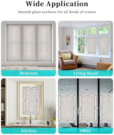 Window Privacy Film Frosted, Light Gray Botanical Static Cling Door Window Covering, Vintage Florals Geometric Minimalist UV Blocking Windows Film for Office, Hotel, Bedroom, 29.5 x 78.7 Inches - Image 7