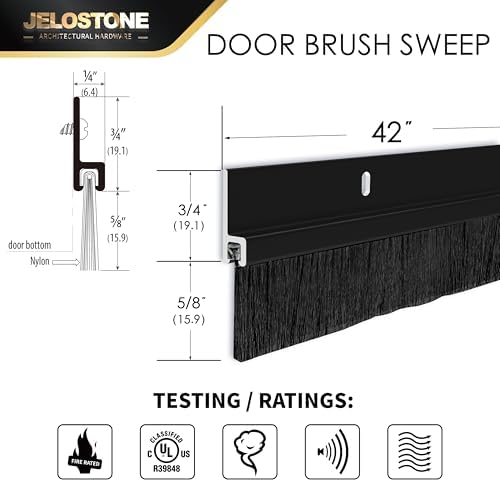 2 Pack – 42'' Premium Aluminum Door Sweep with Nylon Brush, Seals Gaps Up to 5/8", Matte Black Anodized Aluminum Door Sweep, UL Fire-Certified, and Built for Long-Term Performance, JS-NB161 - Image 2