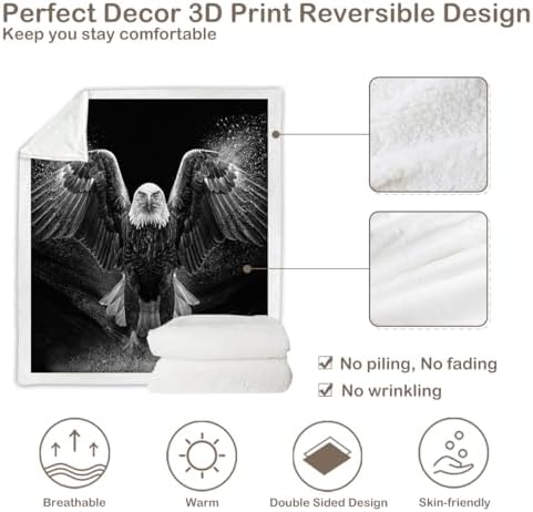 Sleepwish Bald Eagle Sherpa Blanket Powerful Animal Blanket Print Throw - Image 7