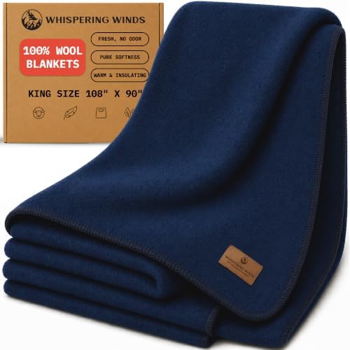 Whispering Winds 100% Wool Blanket, Premium King Size (108"x90") by WhisperingWinds