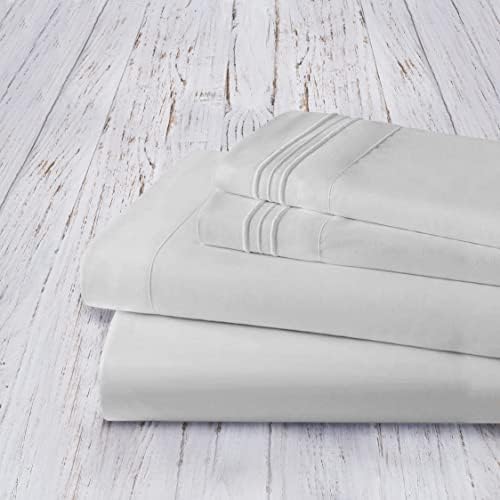 Mocassi Queen Sheet Set - Luxury Hotel 1800 Premier Bedding Sheets & Pillowcases - Ultra Soft Breathable & Cooling Bed Sheets - Deep Pocket - Wrinkle Resistant - 4 Piece Set - Queen, Silver - Image 4