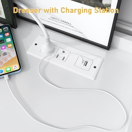 jiteentarou 8 Drawer Dresser with Charging Station and LED Lights, Modern Chest of Drawers with Power Outlet, Organizer Cabinet for Bedroom, Living Room, White - Image 6