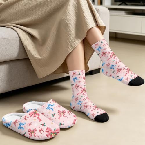 Jeiento Winter Fuzzy Slipper and Crew Socks for Women,Adult Slip-on Close Toe House Slipper,Flat Comfort home Slides - Image 3