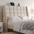 Ergonomic Upholstered Queen Headboard wtih Charging Station Beige by LEFURTURE