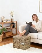 Bsketa Storage Ottoman Bench, 17" Folding Velvet Foot Rest,Leopard Print - Image 2