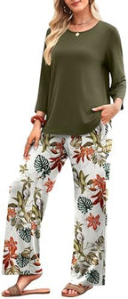WIHOLL Two Piece Sets for Women Lounge 3/4 Length Sleeve Womens Tops Graphic Pants with Pockets Summer Outfits 2026 - Image 4
