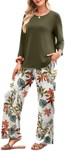 WIHOLL Two Piece Sets for Women Lounge 3/4 Length Sleeve Womens Tops Graphic Pants with Pockets Summer Outfits 2026 - Image 4