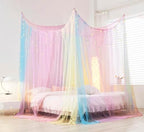 Mengersi Rainbow Bed Canopy with Lights, Square Bed Curtains - Full to King Size, Blue - Image 2