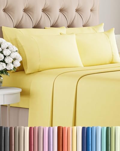 Cal King 6 Piece Bed Sheet Set - Soft, Breathable & Cooling Sheets - Yellow by CGKUnlimited