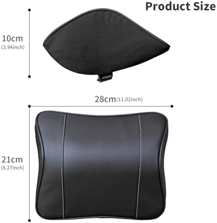 Quintor Genuine Leather Car Neck Pillow,Memory Foam Headrest Cushion, Ergonomic Cervical Support for Tesla Model 3/Y/X, Lexus, BMW- Breathable & All-Season Soft (2 PC) - Image 2