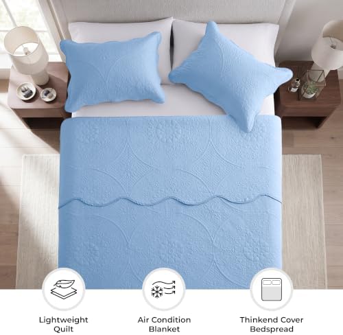 King Quilt Set Bedspread Coverlet Bedding Floral Light Blue 106"x96" - Image 5