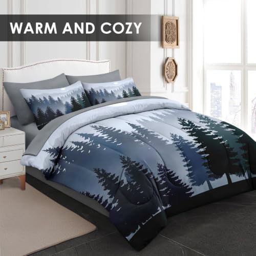 Pamnest Full Comforter Set with Sheets, 7 Pieces Forest Mountain Bedding - Image 2