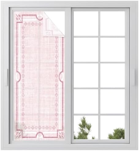Window Privacy Film Frosted, Blush Pink Botanical Static Cling Door Window Covering, Vintage Florals Geometric Minimalist UV Blocking Windows Film for Office, Hotel, Bedroom, 29.5 x 78.7 Inches by Unknown