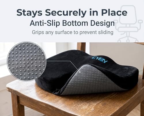 CYLEN Home Office Seat Cushion – Memory Foam Chair Cushion with Gel-Infused Material for Tailbone & Coccyx Pain Relief, Non-Slip Bottom, Machine Washable Cover – for Car, Wheelchair(Matte Black) - Image 5