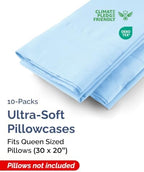 Queen Pillow Cases - 10 Pack Pillowcase Covers - 20" x 30" (Light Blue) - Image 2