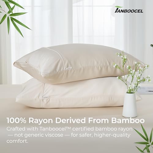 GOKOTTA Pillow Cases Queen Size Set of 2, Cooling Pillowcases for Hot Sleepers, 100% Rayon Derived from Bamboo Envelope Soft Pillowcases (Lightbeige) - Image 4