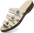 Women's Comfort Leather Slides Lightweight Flat Sandals Cute Slip On Casual Walking Slippers by Hueneph