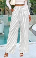 PRETTYGARDEN Womens Pants Elastic Waist Striped Lightweight Palazzo Pant - Image 3