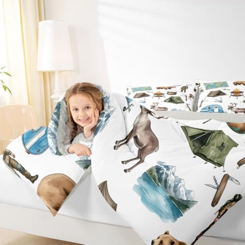 Erosebridal RV Camper Camping Kids Bedding Set Toddler Size, Hunting Deer Bear 2 Piece Bed Set for Girls Boys, Lakehouse Rustic Cabin Comforter Sets, Outdoor Travel Trailers Bedroom Decor - Image 7