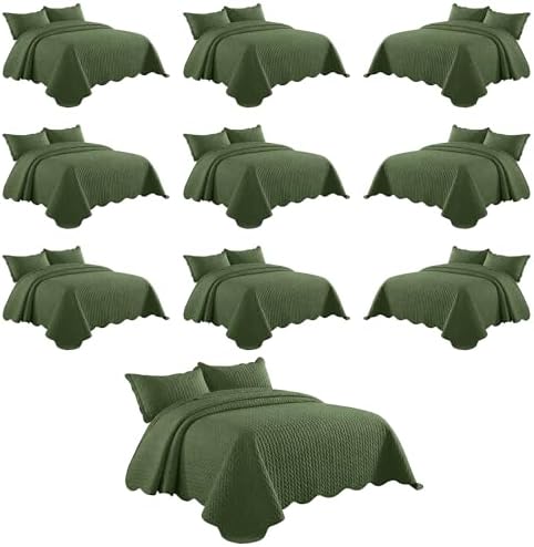 Imperial Rooms Queen Quilt Olive Green Leaf 10 Pack for Hotel Guest Room by IRImperialRooms