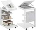Giantex C-Shaped End Table with Wheels, Set of 2 Wood Rolling Side Table w/Adjustable Desktop, Edge Stopper, Side Pocket & 3 Storage Shelves, Sofa Couch Bedside TV Tray for Living Room Bedroom (White) by Giantex