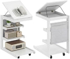 Giantex C-Shaped End Table with Wheels, Set of 2 Wood Rolling Side Table w/Adjustable Desktop, Edge Stopper, Side Pocket & 3 Storage Shelves, Sofa Couch Bedside TV Tray for Living Room Bedroom (White) by Giantex