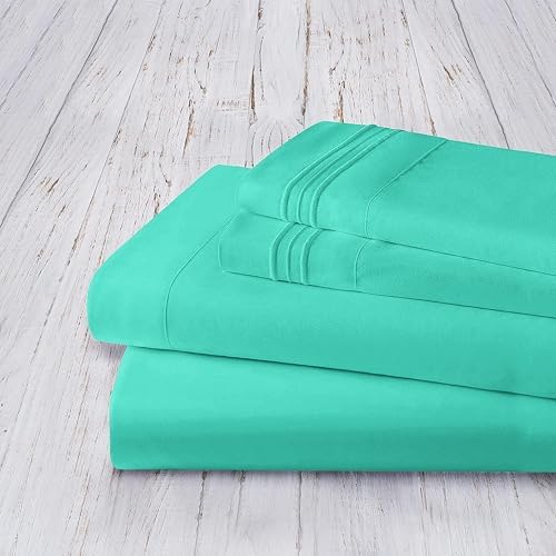 Mocassi King Sheet Set - Luxury Hotel 1800 Premier Bedding Sheets & Pillowcases - Ultra Soft Breathable & Cooling Bed Sheets - Deep Pocket - Wrinkle Resistant - 4 Piece - King, Paradise Teal - Image 4