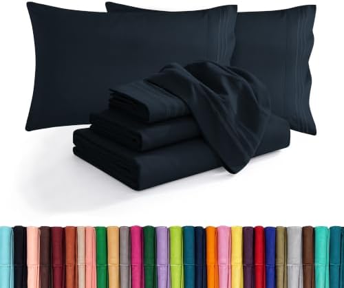 Elegant Comfort Luxurious Soft 1500 Thread Count Egyptian 6-Piece Premium Hotel Quality Wrinkle Resistant Coziest Bedding Set, Easy All Around Elastic Fitted Sheet, Deep Pocket, Cali King, Black by ELEGANTCOMFORT