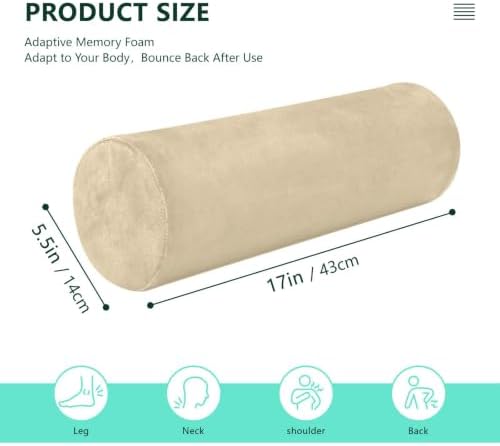 Yuiboo Bolster Pillow for Legs Wheat Beige Memory Foam Neck Roll Pillow for Sleeping 5.5" x 17" Round Pillows for Sleeping Cylinder Body Pillow Lumbar Support - Image 3